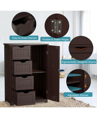 Wooden 4 Drawer Free Standing Bathroom Floor Cabinet Adjustable Storage Cupboard