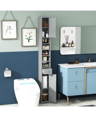 Tall Slim Bathroom Storage Cabinet Linen Tower w/Drawer Adjustable Shelves Black