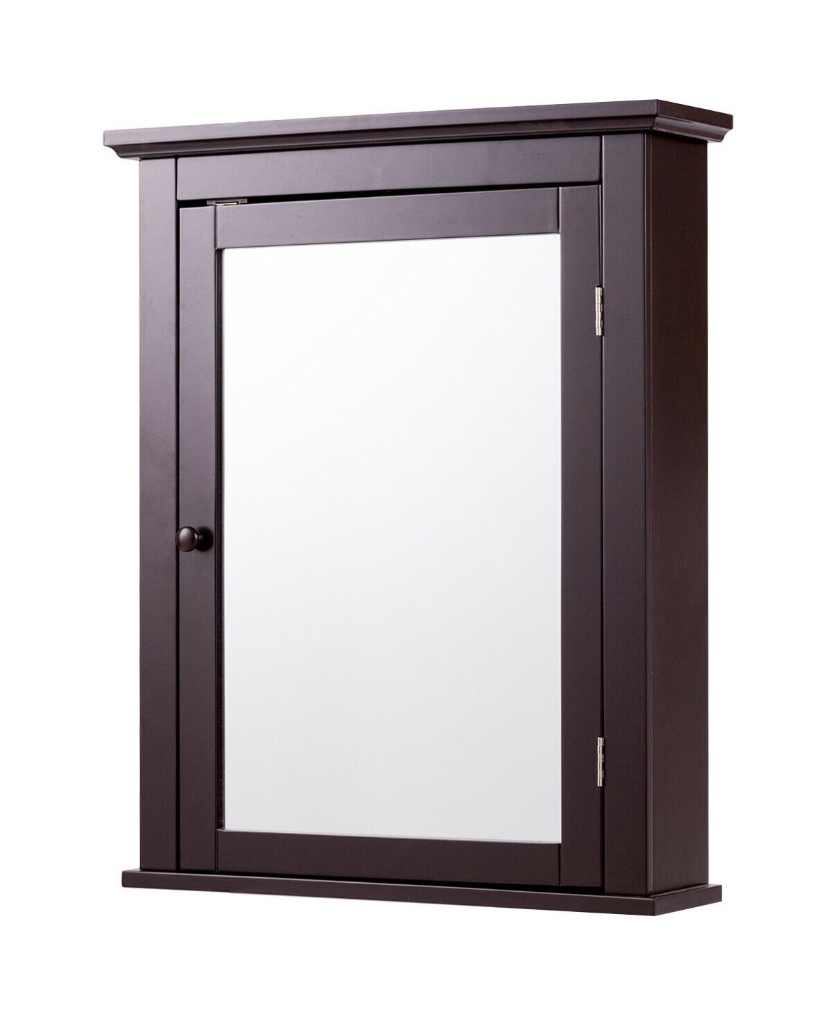 Bathroom Mirror Cabinet Wall Mounted Medicine Storage Adjustable Shelf Brown - Brown