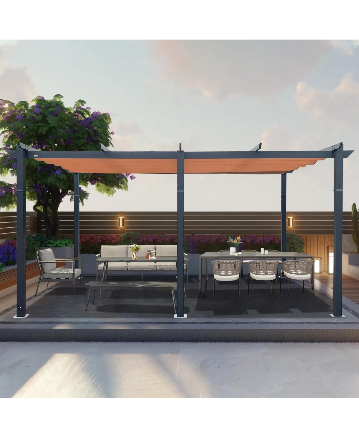 11 X 16 Ft Outdoor Living Outdoor Retractable Pergola with Weather-Resistant Canopy Aluminum Garden Pergola Patio Grill Gazebo for Courtyard -Lake Blu