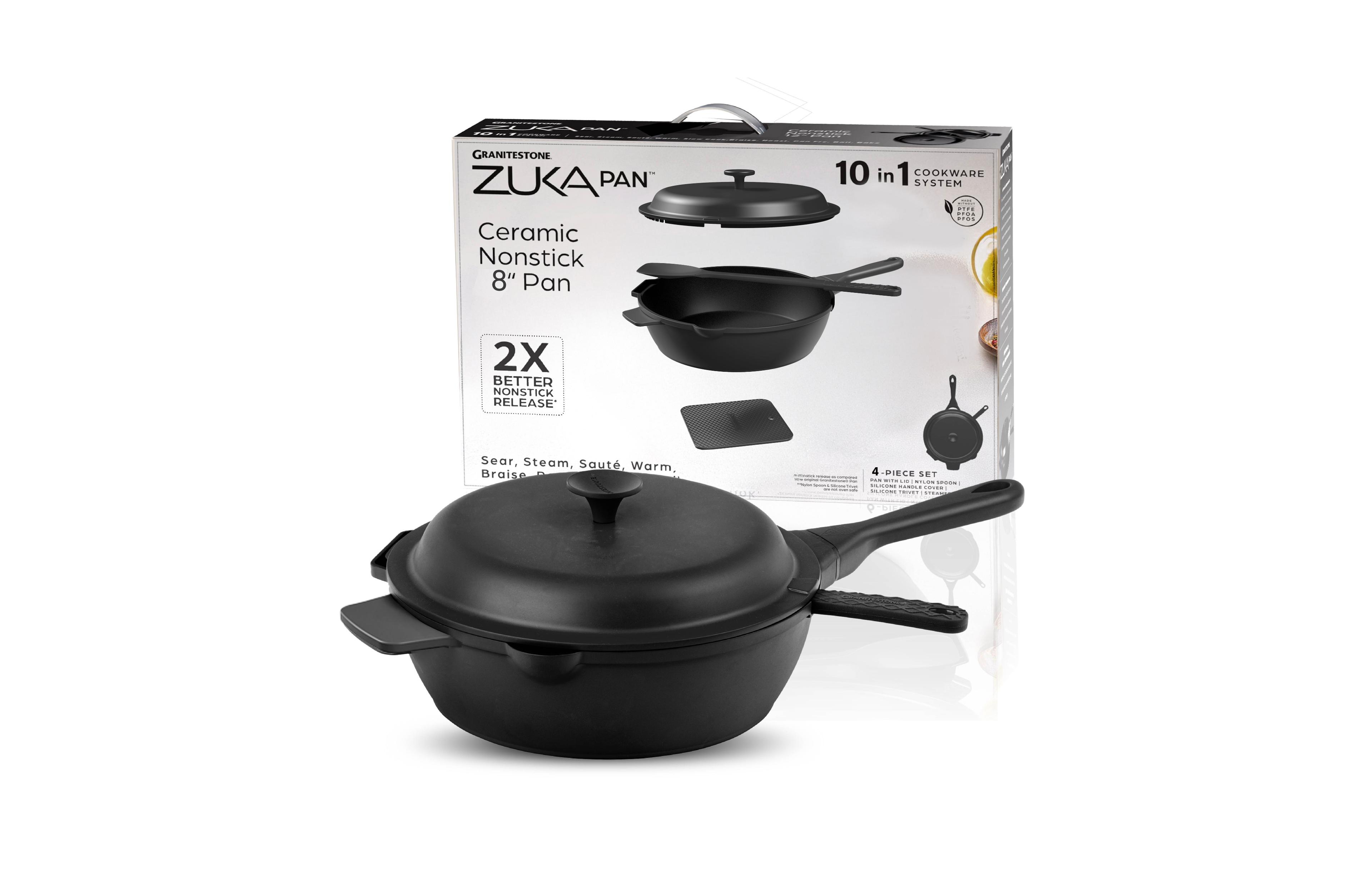 Zuka Everyday Pan 1.25 Qt. Ceramic 10 1 Nonstick Multi-Functional Saute with Lid, Nylon Spoon