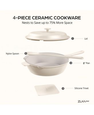 Zuka Ceramic 1.25 Qt. Ceramic 10 in 1 Nonstick Multi-Functional Saute Pan with Lid, Nylon Spoon