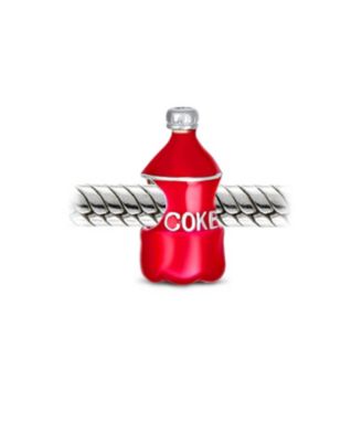 Sterling Silver Soda Lover Charm Bead - Red Enamel Coke Bottle