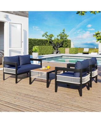 Multi-person Outdoor Iron Sofa Set with A table, Rattan Decoration, Waterproof, Rust-proof