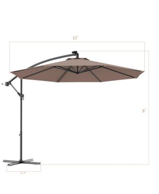 10Ft Patio Solar LED Outdoor Offset Hanging Umbrella w/ 24