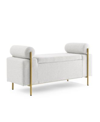Upholstered Storage Bench with Cylindrical Armrests and Metal Legs Ottoman for Bedroom & Living Room or Entryway