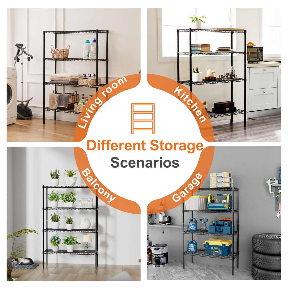 Storage Shelving Unit, Adjustable Metal Wire Racks Heavy Duty Standing Shelf Organizer for Kitchen