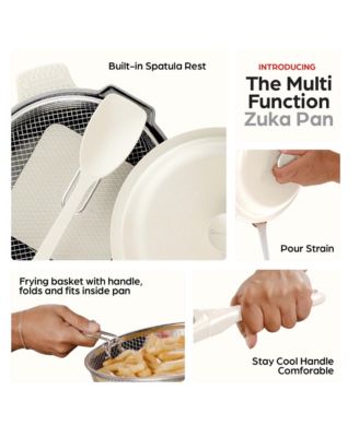 Zuka Everyday Pan 4.25 Qt. Ceramic 10 in 1 Nonstick Multi-Functional Saute Pan with Lid, Nylon Spoon, & Steamer Basket