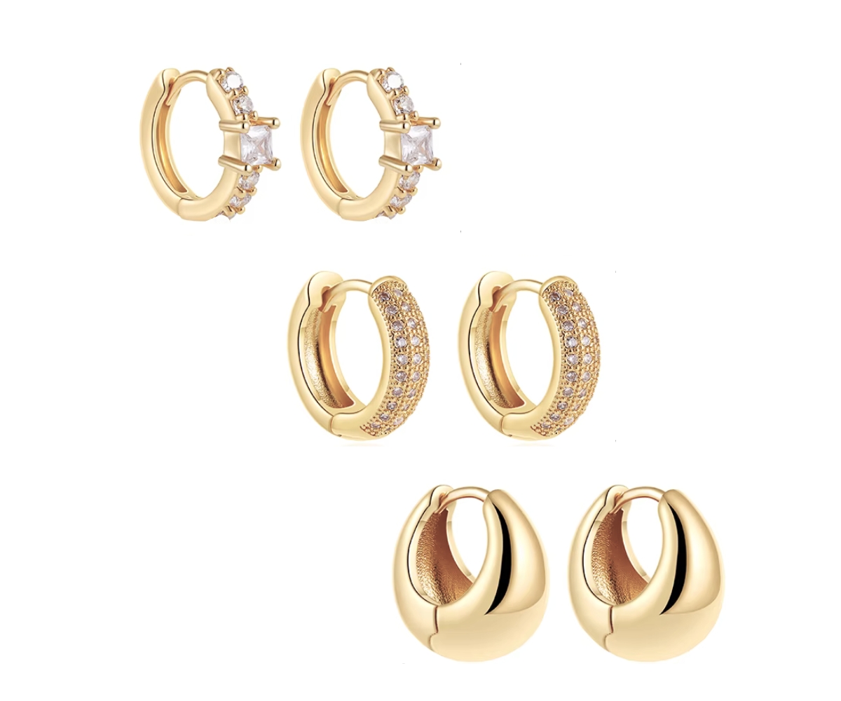 Dainty Huggie Hoop Earrings -3 Pairs - Silver