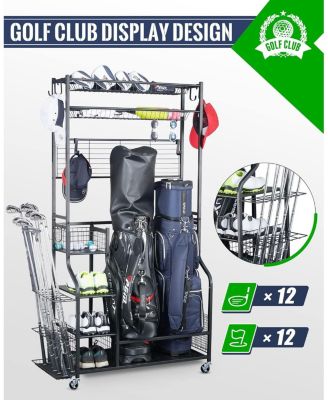 160 lbs. Weight Capacity 2 Golf Bags Sport Storage Stand Golfing Equipment Accessories Storage Rack Organizer