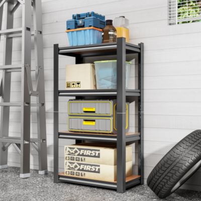 4 Layer Storage Rack Adjustable Height Wooden Shelf Heavy Duty 200lb per Layer 800lb Total Black