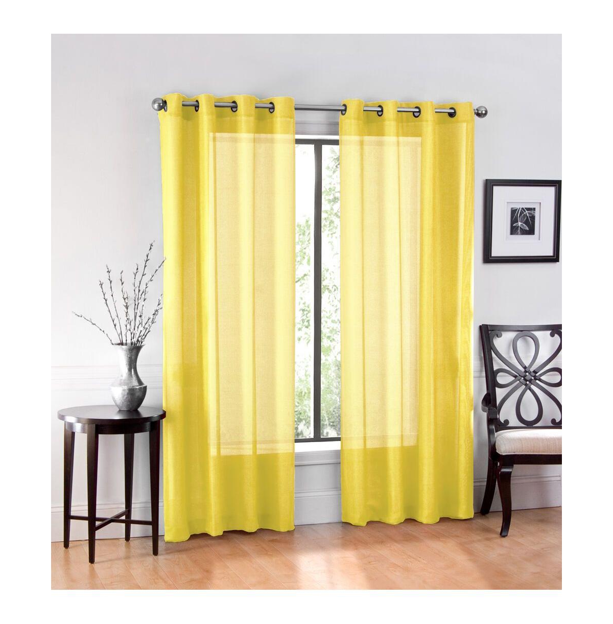 Ultra Luxurious Elegant Sheer Grommet Single Curtain Panel - 54 in. W x 84 in. L, Yellow - Yellow