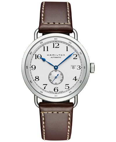 Hamilton Men's Swiss Automatic Khaki Navy Pioneer Brown Calf Leather Strap Watch 40mm H78465553
