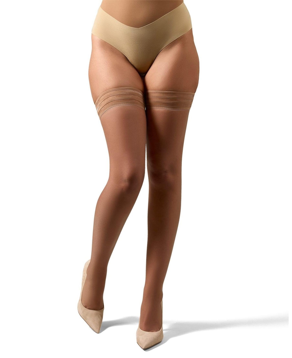 Memoi Women's Simply Bare Floral Lace Top Thigh High Tights Mm-109 In Caramel