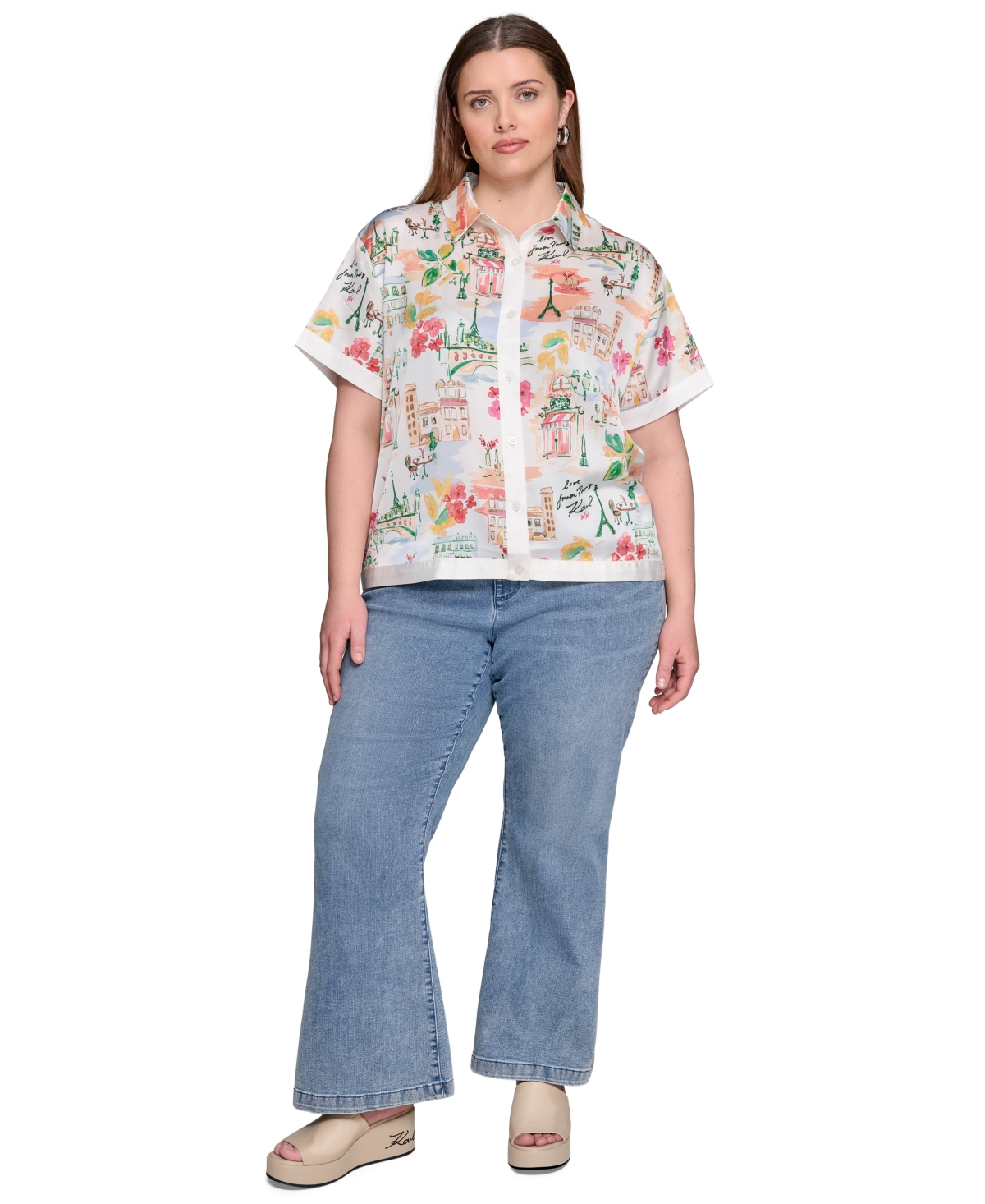 Karl Lagerfeld Plus Size Paris Printed Camp Shirt