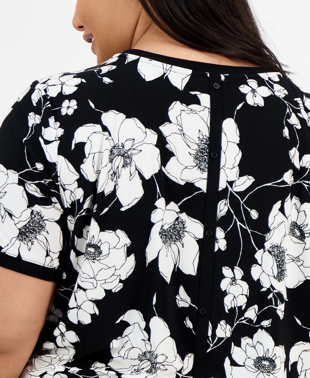 Ak Anne Klein Plus Size Printed Button-back Short-sleeve Top