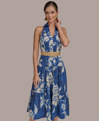 【Donna Karan New York】Belted Halter A-Line Midi Dress Donna Karan New York Women's Belted Halter A-Line Midi Dress