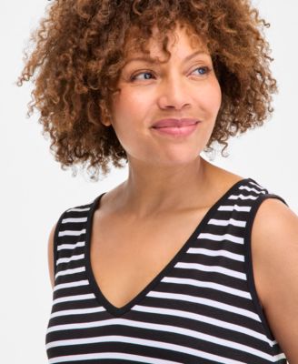 売れ筋商品|||スタイルアンドコー カットソー トップス レディース Women's Striped Linen Blend V-Neck Tank Top, Exclusively at Macy's Bright White Combo Style & Co Women's Striped Linen Blend V-Neck Tank Top