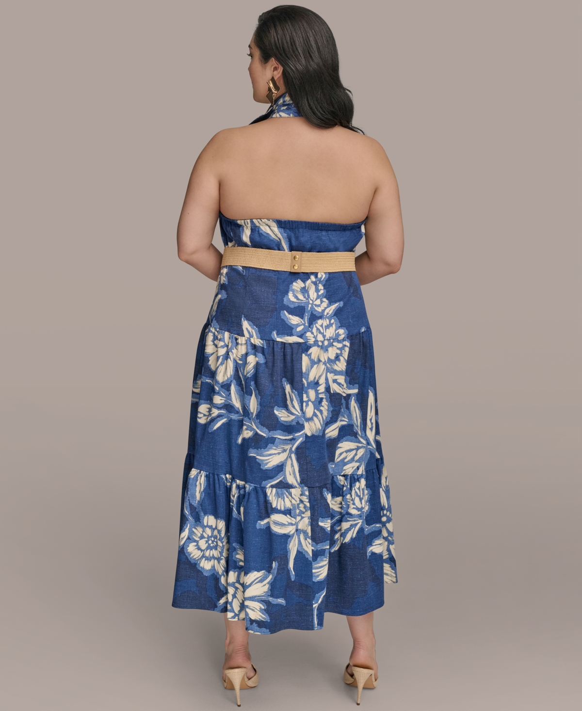Donna Karan Plus Size Halter Belted Midi Dress