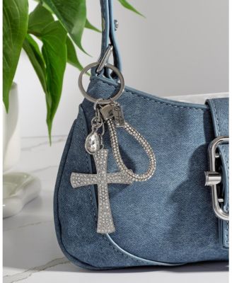 Pave Crystal Cross Keychain Bag Charm