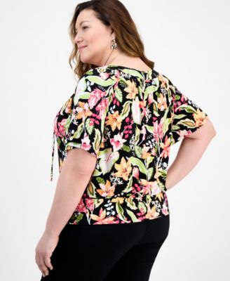 Petite Floral-Print Blouson Top, Exclusively at Macy's