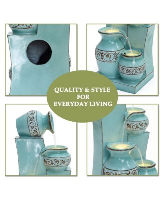 Light Blue 4-Tier Ornate Jugs 2.5-Feet Tall Outdoor Polyresin Fountain with Lights