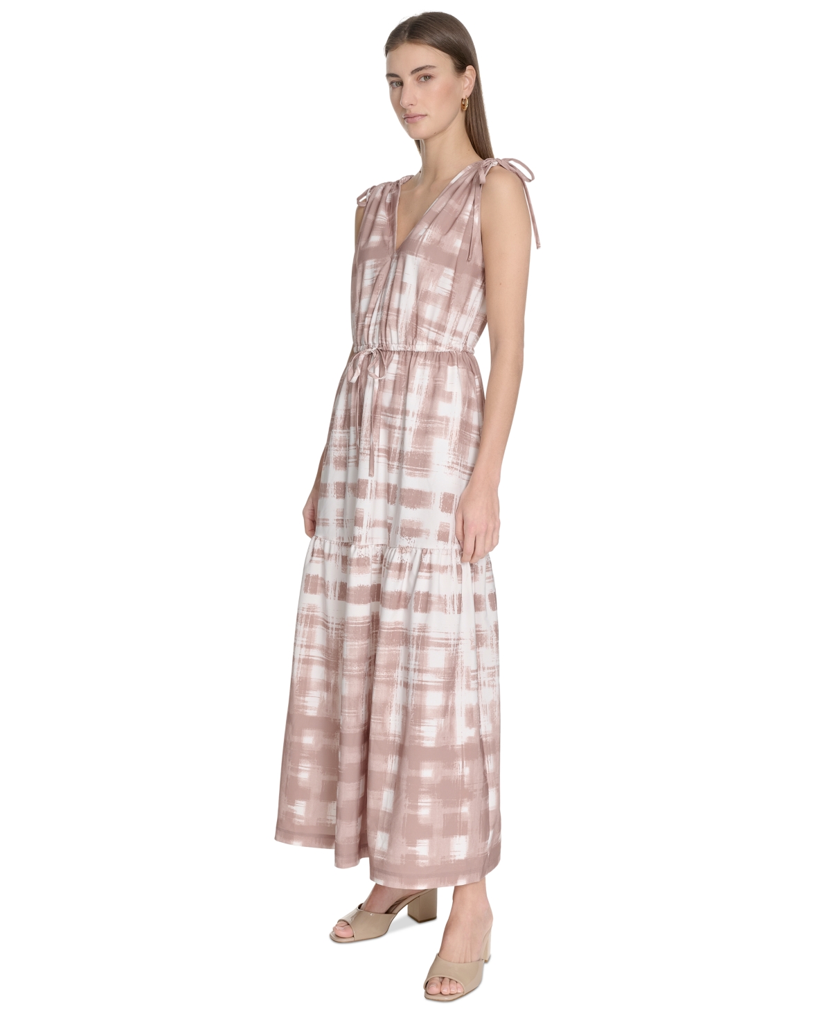 Calvin Klein Women's Printed V-neck A-line Midi Dress