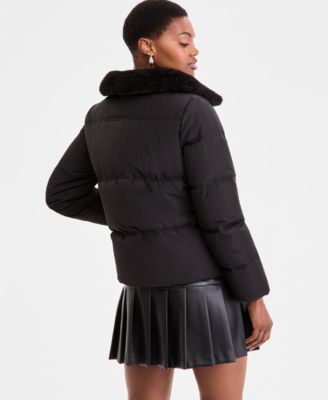 Women's Faux-Fur-Collar Zip-Front Puffer Coat