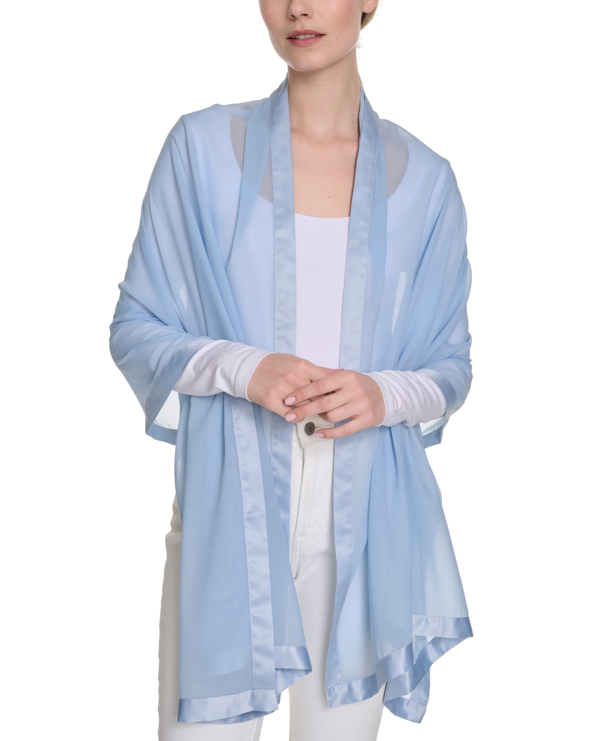 Calvin Klein Elegant Satin-trim Chiffon Evening Wrap In Blue
