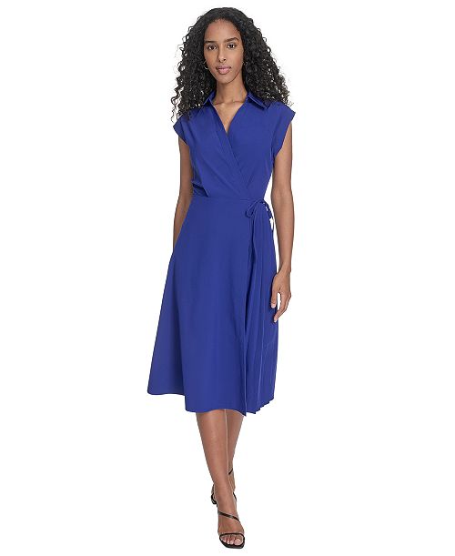 alfani Calvin Klein Petite Surplice-Neck Gauze Midi Dress Women's Fashion Shoes & Accessories