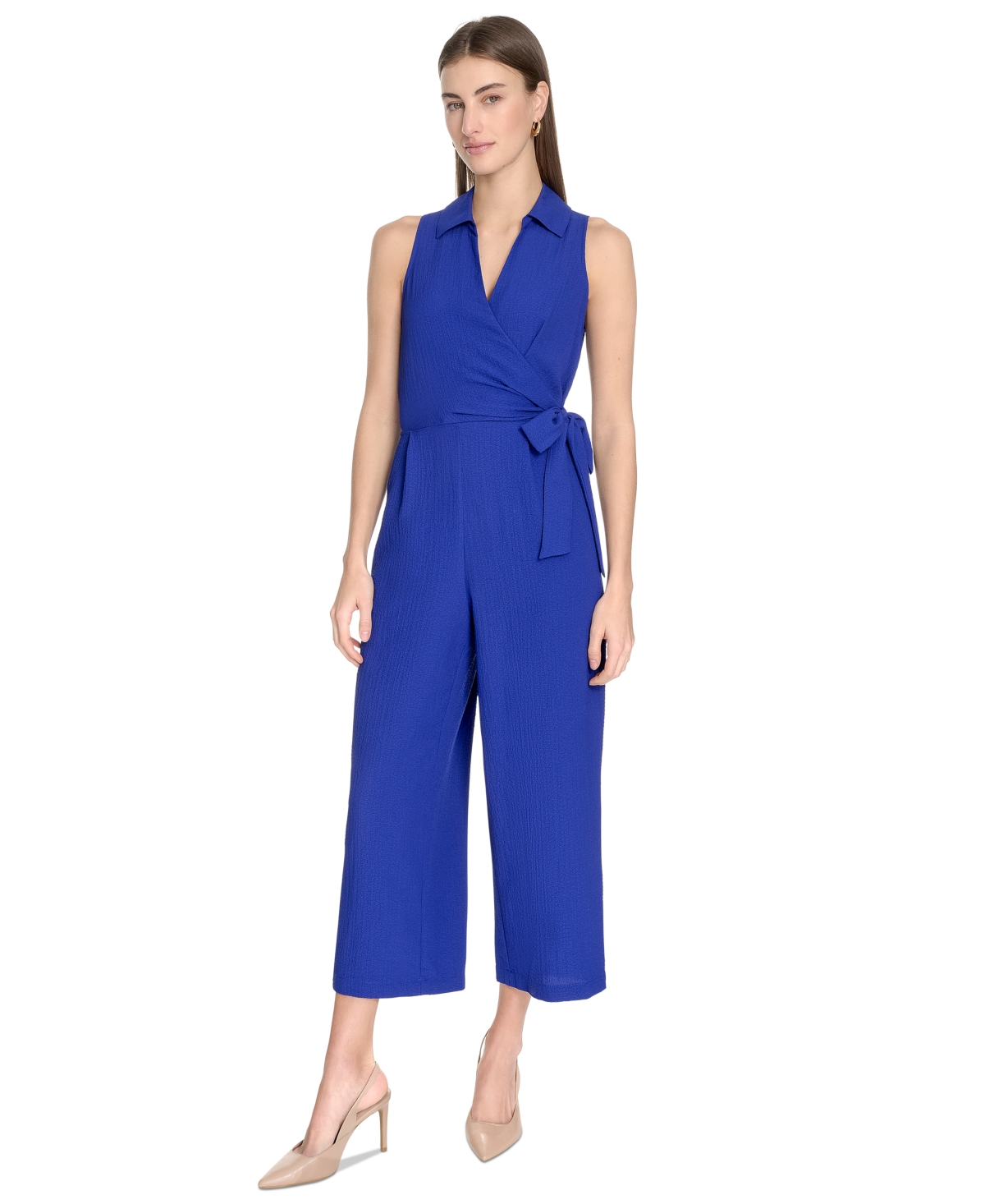 Women's Tie Waist Sleeveless Gauze Jumpsuit - Ultramarine