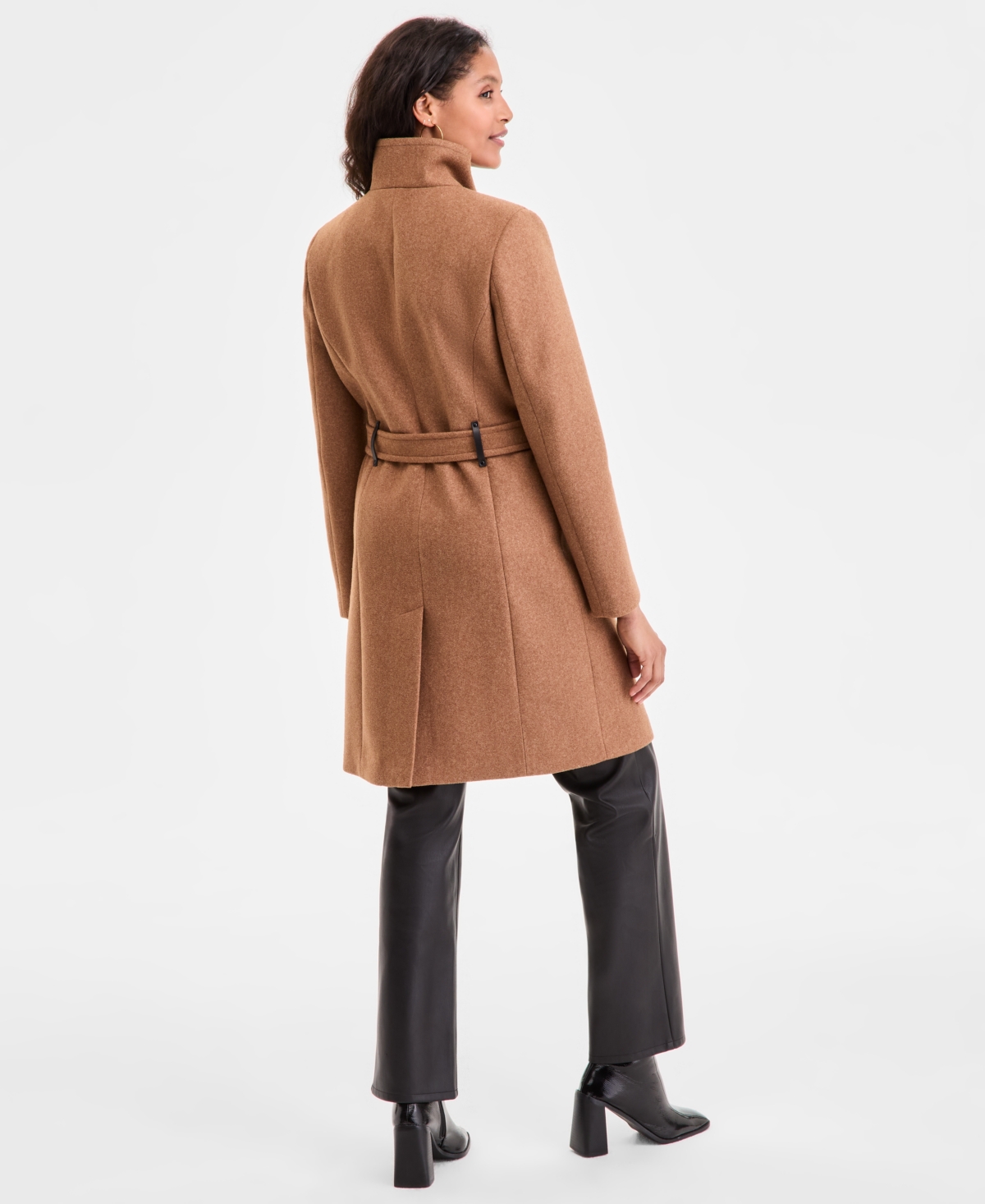 Dkny Women's Asymmetric Front-zip Belted Coat, Exclusively At Macy's In Brown