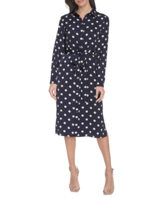 Calvin Klein - Women's Dot-Print Long-Sleeve Shirtdress