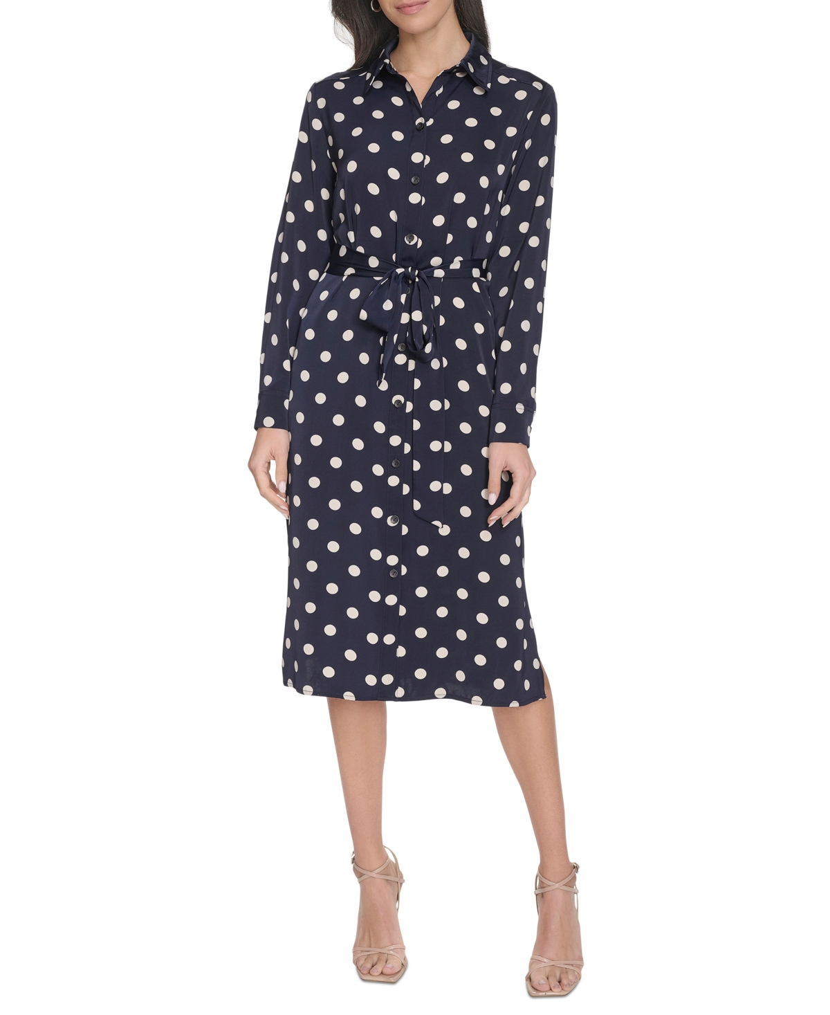 Calvin Klein Women's Dot-print Long-sleeve Shirtdress