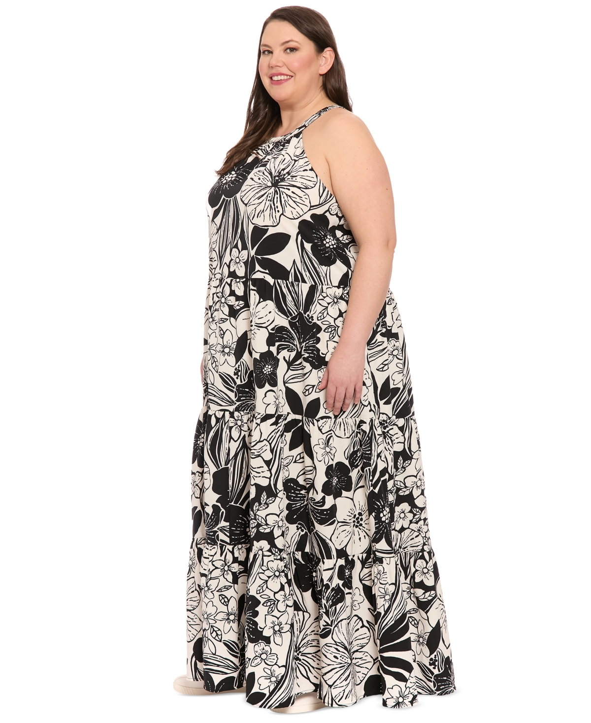 London Times Floral Sleeveless Tiered Maxi Sundress In Multi