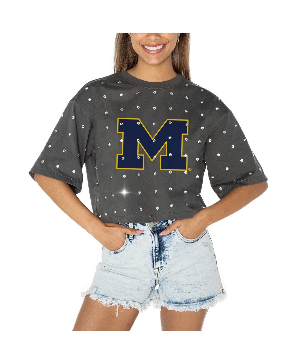 Shop Gameday Couture Women's Gray Michigan Wolverines Go Time Rhinestone Crop T-shirt