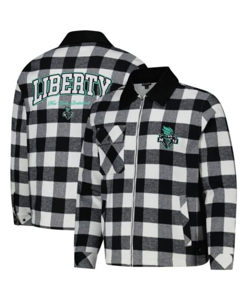 Женские куртки The Wild Collective Men's and Women's Black/White New York Liberty Flannel Full-Zip Shacket