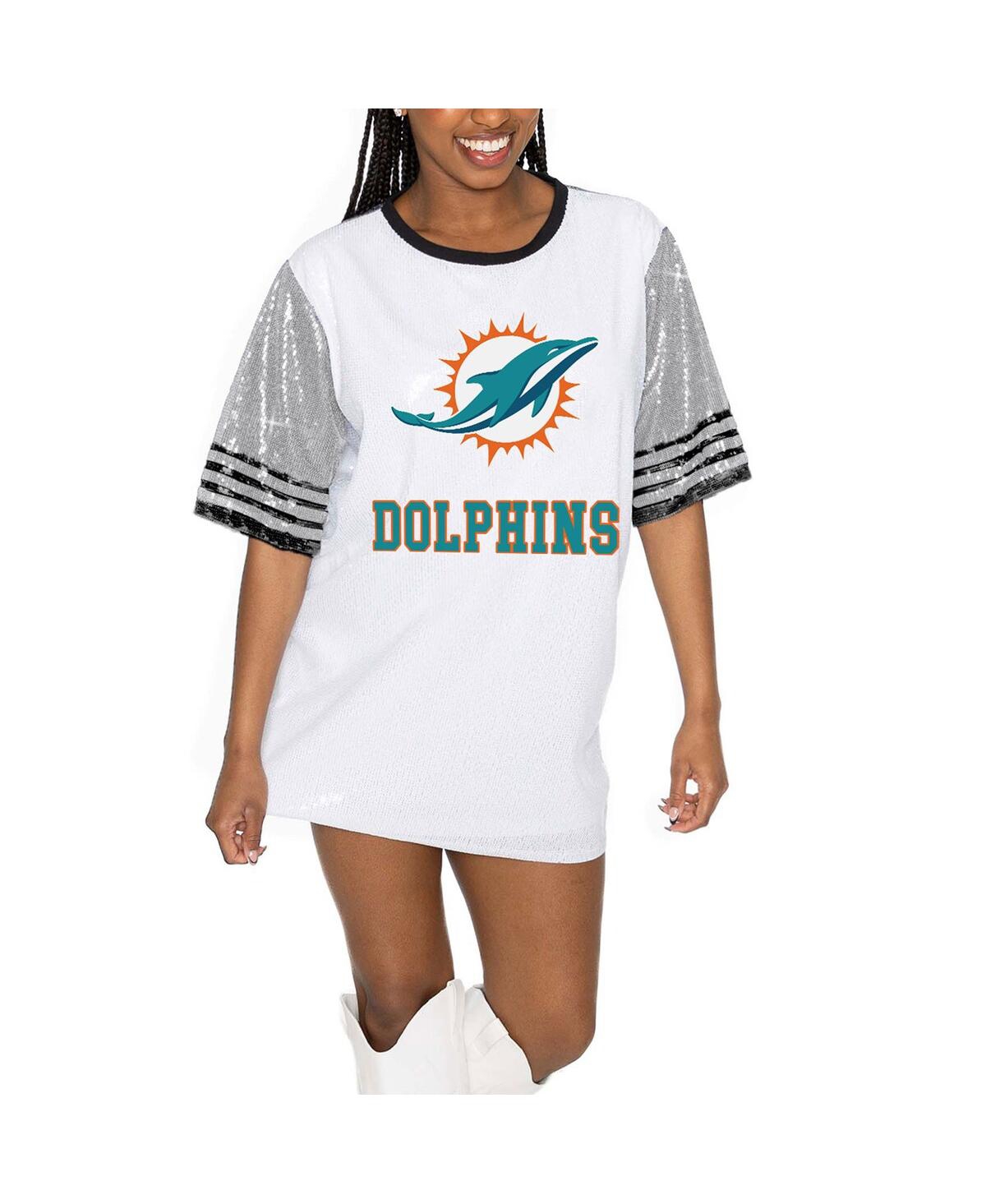 Shop Gameday Couture Women's White/gray Miami Dolphins Bling It Full Sequin Jersey Dress In Gray,white