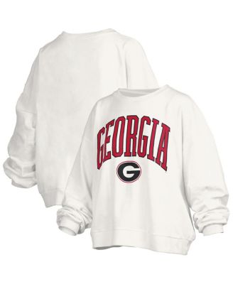 Pressbox - Women's&nbsp;White Georgia Bulldogs Janise Arch Over Logo Waist Length Oversized Pullover Sweatshirt