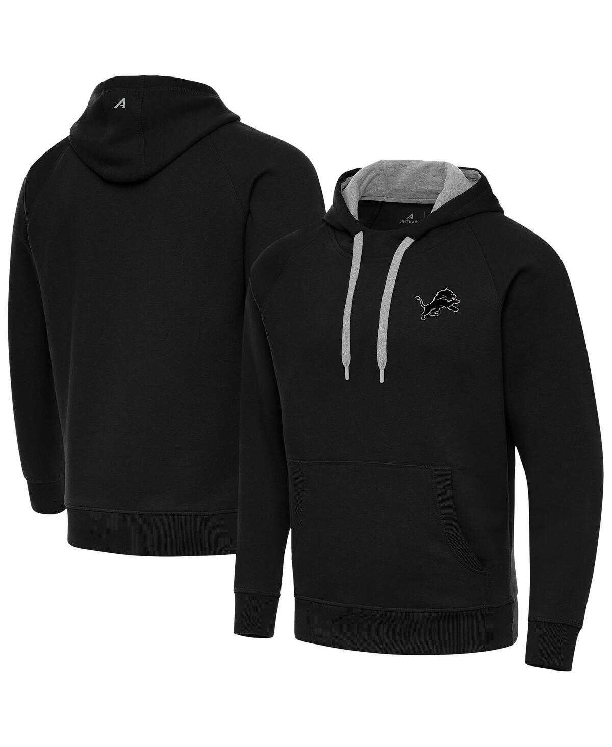 Antigua Men's Black Detroit Lions Brushed Carbon Victory Pullover Hoodie - Black