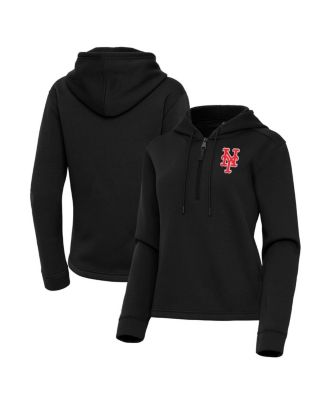 Antigua - Women's Black New York Mets Contemporary Quarter-Zip Hoodie