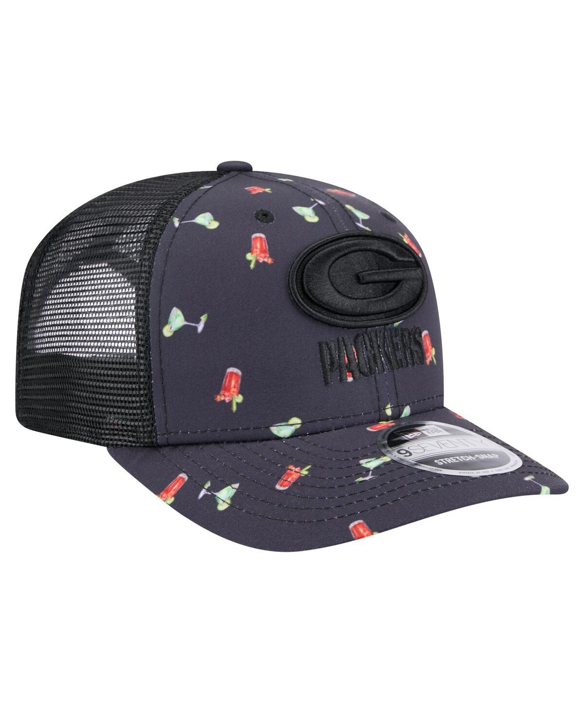 NEW ERA MEN'S NAVY/BLACK GREEN BAY PACKERS ADVENTURE DRINKS PATTERN 9SEVENTY STRETCH-SNAP HAT 