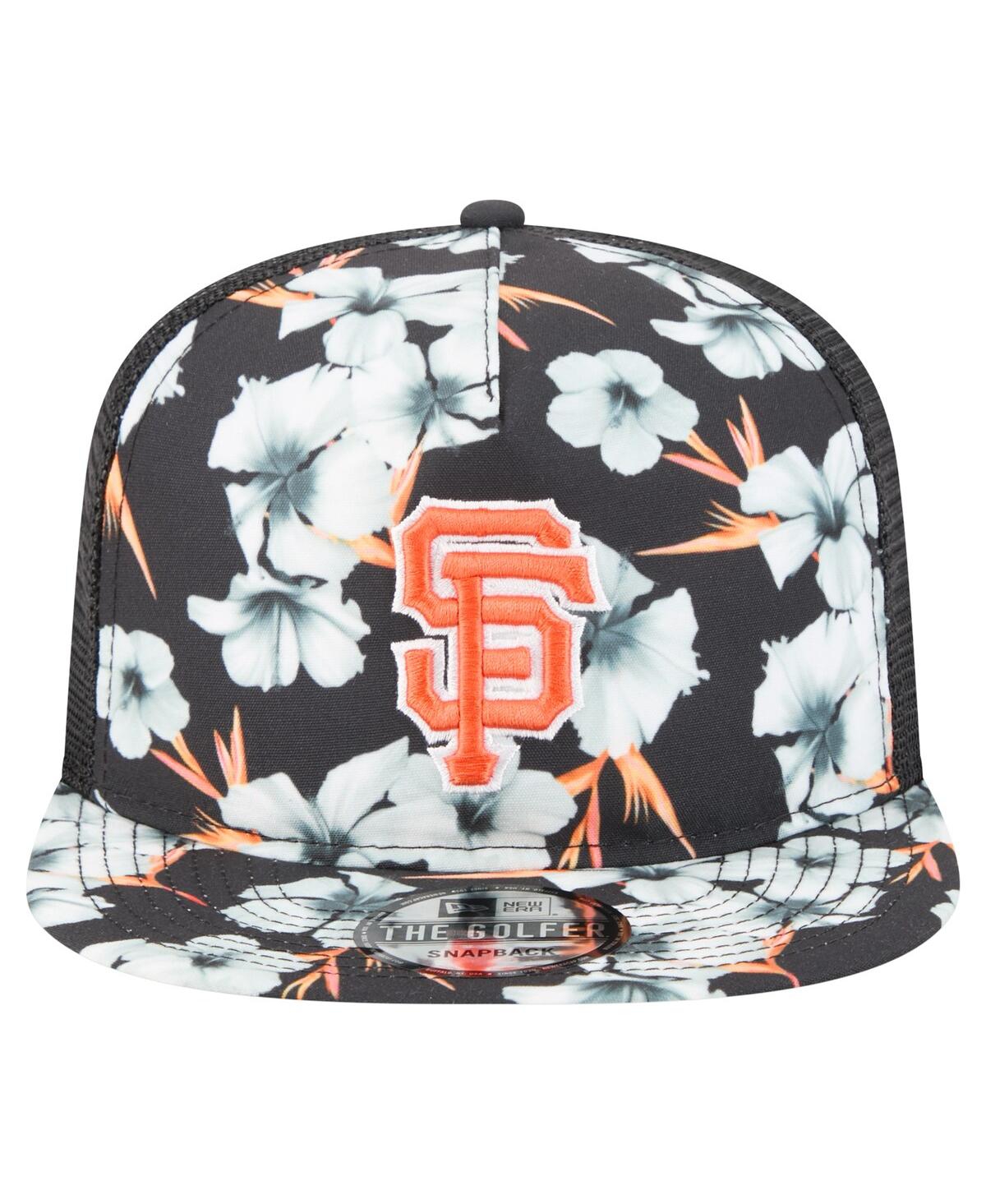 NEW ERA MEN'S BLACK SAN FRANCISCO GIANTS ADVENTURE PATTERN GOLFER TRUCKER SNAPBACK HAT 