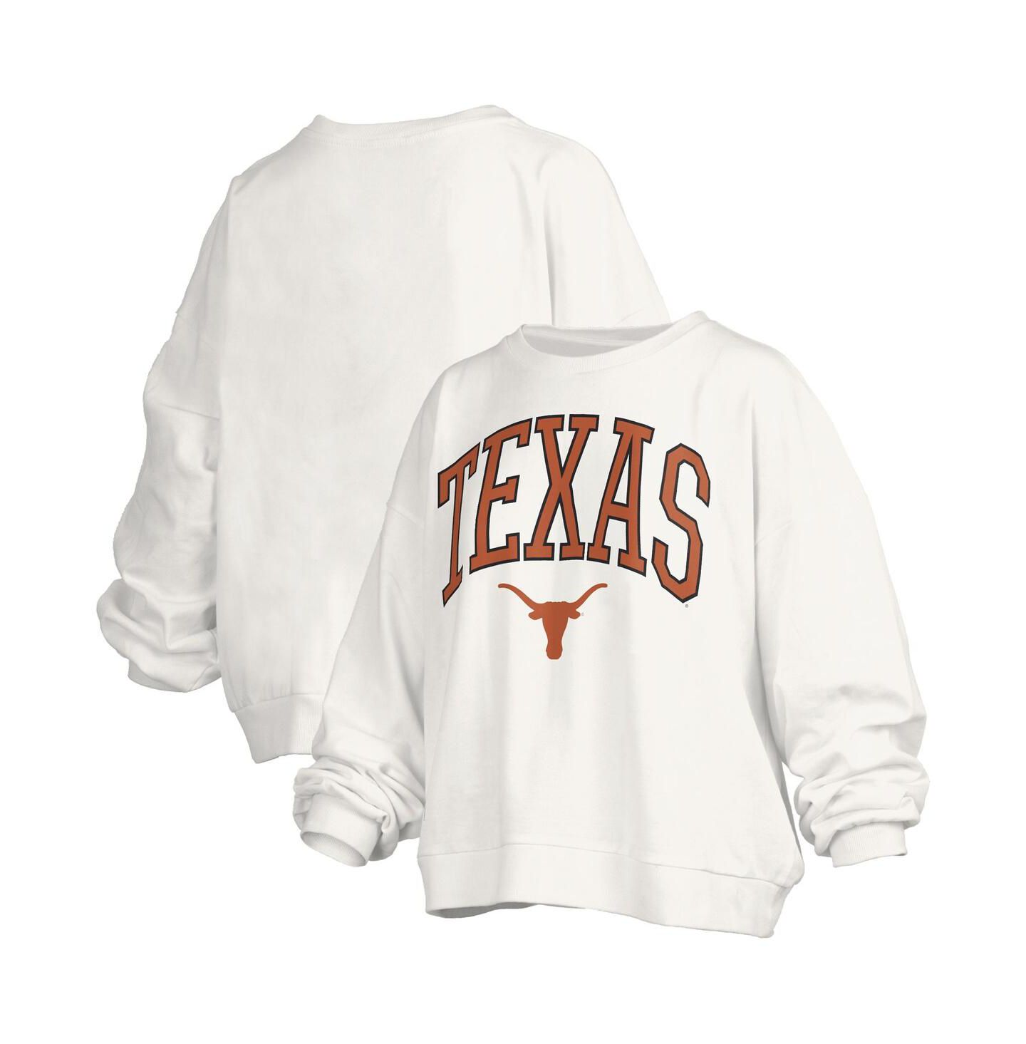 Женская толстовка Pressbox White Texas Longhorns Janise Arch Over Logo Waist Length Oversized Pullover — фото 1