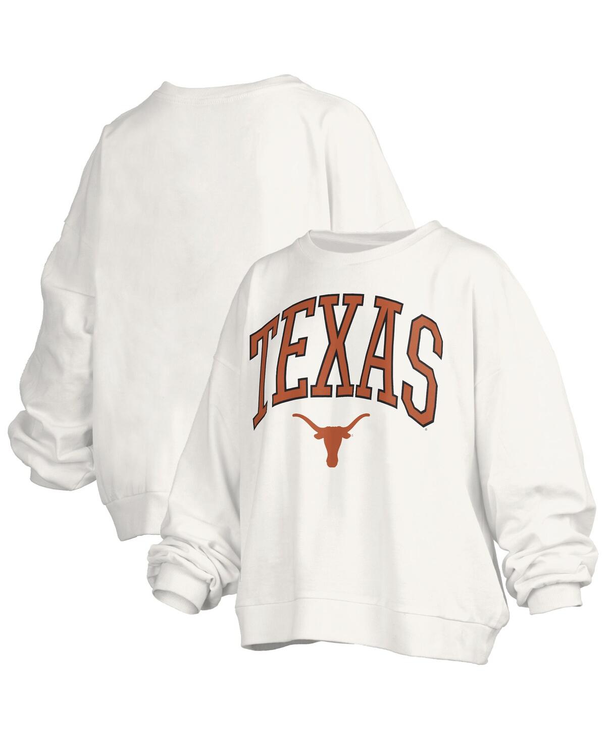 Women's White Texas Longhorns Janise Arch Over Logo Waist Length Oversized Pullover Sweatshirt - White