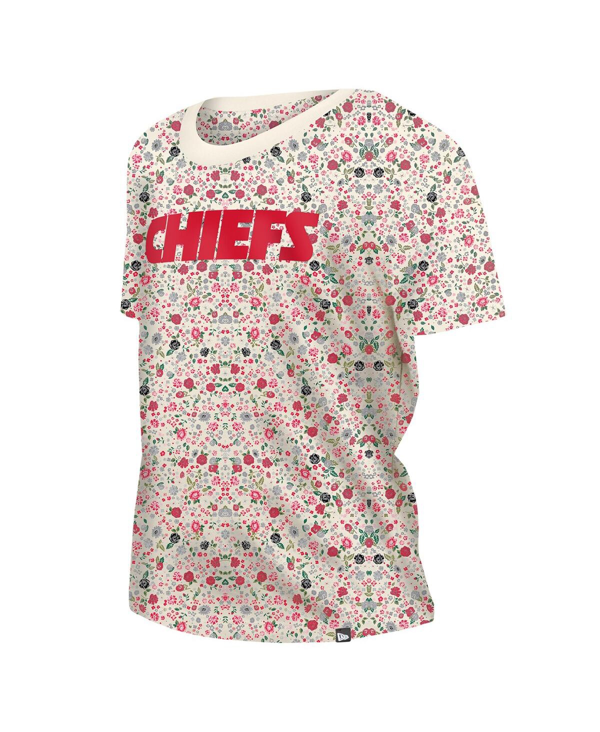 NEW ERA WOMEN'S CREAM KANSAS CITY CHIEFS GLAM GAME FLORAL T-SHIRT 