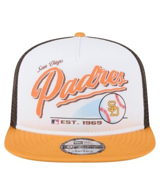 Men's White/Gold San Diego Padres Retro Script Trucker 9FIFTY Snapback Hat