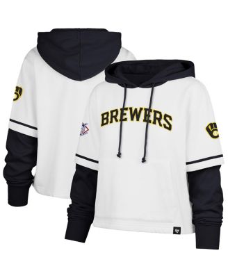 '47 Brand - Women's White Milwaukee Brewers Trifecta Shortstop Cropped Pullover Hoodie