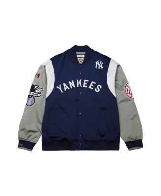 Men's Navy/Gray New York Yankees Cooperstown Collection Team Origins Satin Full-Snap Jacket