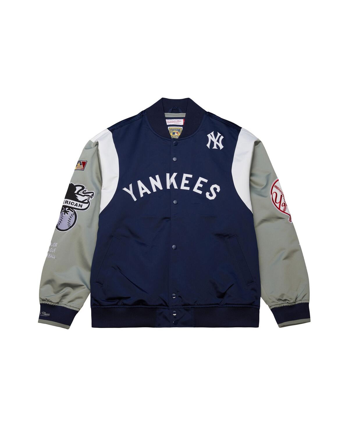 Mitchell & Ness Men's Navy/gray New York Yankees Cooperstown Collection Team Origins Satin Full-snap Jacket In Navy,gray